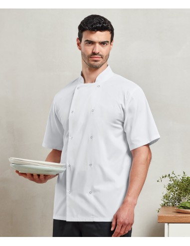 P-PR664-Studded Front Short Sleeve Chefs Jacket
